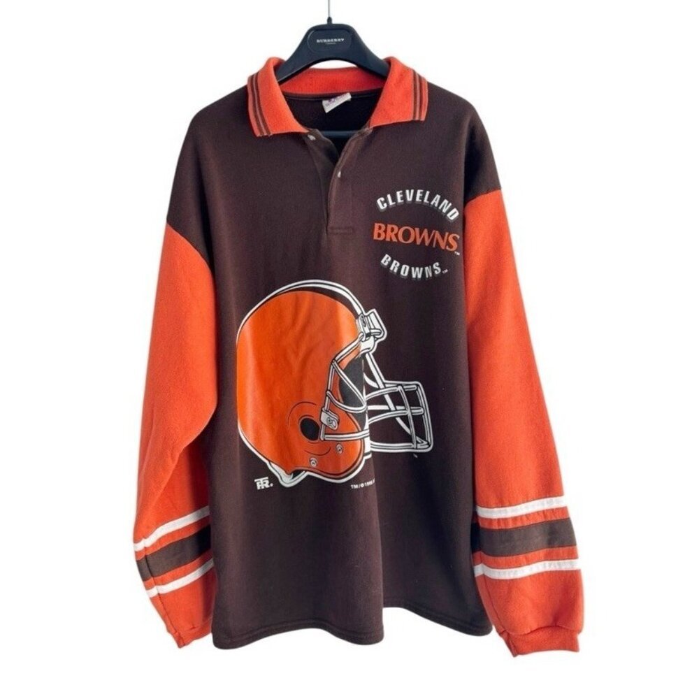 VTG 90s Cleveland Browns Men's Sz XL Brown & Orange NFL Henley Pullover Shirt
